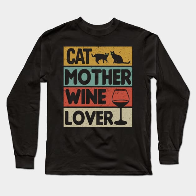 CAT MOTHER WINE LOVER Long Sleeve T-Shirt by AdelaidaKang